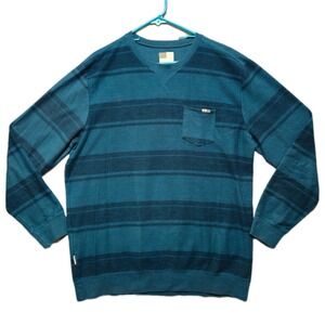 ONEILL Crewneck Sweater Mens XL Blue Striped Cotton Blend Long Sleeve Pocket